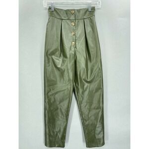 Majorelle Pants Womens XXS 2XS Clive Crop High Waist Olive Green Faux Leather